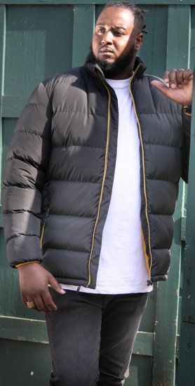D555 CRISTIANO Puffer Jacket With Binding On Cuffs And Embroidery Badge On Sleeve Black - Якета - мъжки якета големи размери