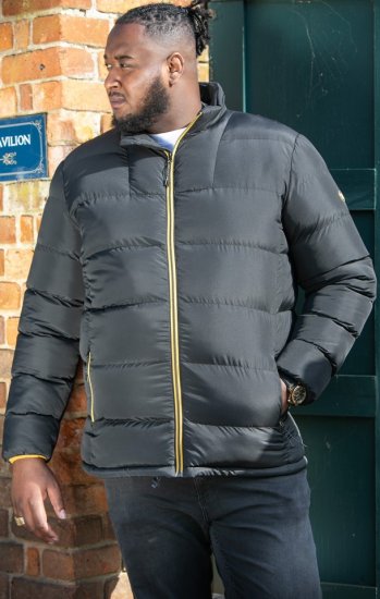 D555 CRISTIANO Puffer Jacket With Binding On Cuffs And Embroidery Badge On Sleeve Black - Якета - мъжки якета големи размери