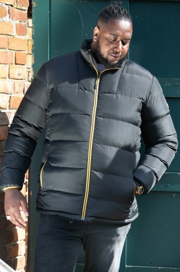 D555 CRISTIANO Puffer Jacket With Binding On Cuffs And Embroidery Badge On Sleeve Black - Якета - мъжки якета големи размери