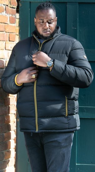 D555 CRISTIANO Puffer Jacket With Binding On Cuffs And Embroidery Badge On Sleeve Black - Якета - мъжки якета големи размери