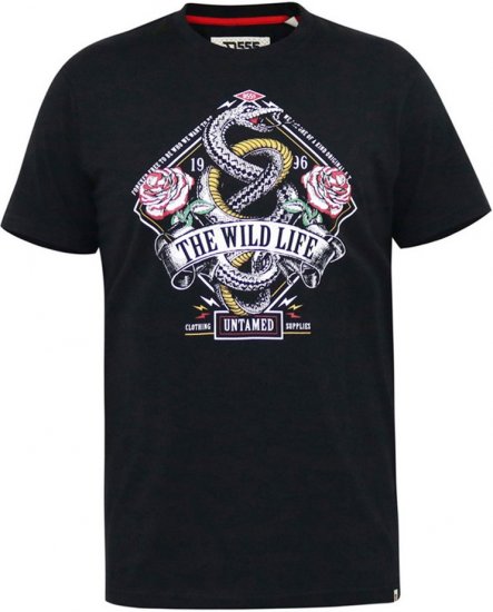 D555 MALCOM Snake And Roses Printed Crew Neck T-Shirt Black - Тениски - мъжки тениски големи размери