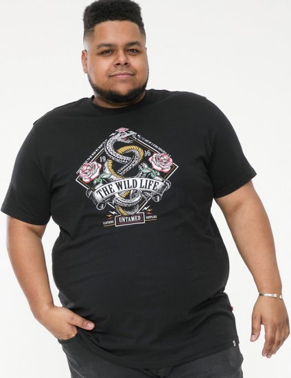 D555 MALCOM Snake And Roses Printed Crew Neck T-Shirt Black - Тениски - мъжки тениски големи размери