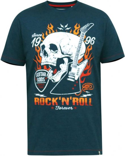 D555 NEAL Skull With Flames Printed Crew Neck T-Shirt Navy/Blue Twist - Тениски - мъжки тениски големи размери