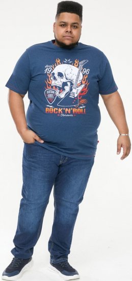 D555 NEAL Skull With Flames Printed Crew Neck T-Shirt Navy/Blue Twist - Тениски - мъжки тениски големи размери