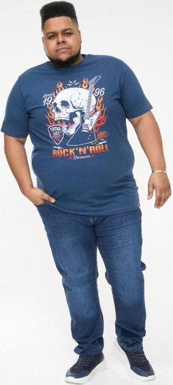 D555 NEAL Skull With Flames Printed Crew Neck T-Shirt Navy/Blue Twist - Тениски - мъжки тениски големи размери