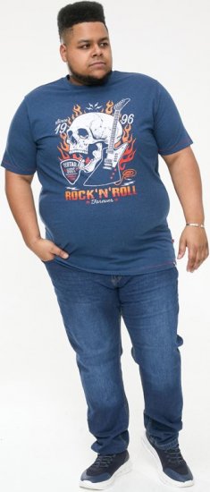 D555 NEAL Skull With Flames Printed Crew Neck T-Shirt Navy/Blue Twist - Тениски - мъжки тениски големи размери