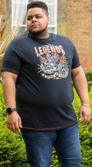 D555 JAGGER Legends Motor Bike Printed Crew Neck T-Shirt Navy - Тениски - мъжки тениски големи размери