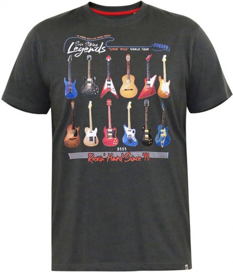 D555 JAIDEN Legends Guitar Printed Crew Neck T-Shirt Khaki - Тениски - мъжки тениски големи размери