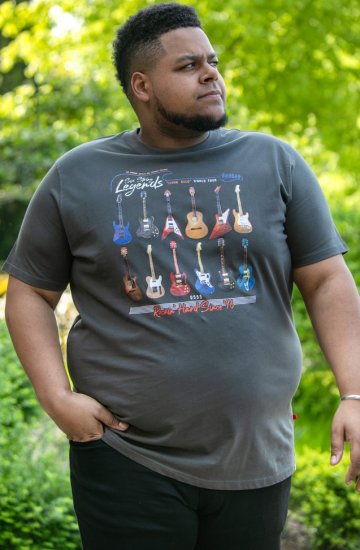 D555 JAIDEN Legends Guitar Printed Crew Neck T-Shirt Khaki - Тениски - мъжки тениски големи размери
