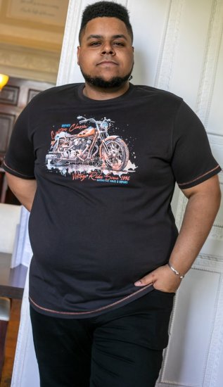 D555 LORNE Motor Bike Splatter Printed Crew Neck T-Shirt Washed Black - Тениски - мъжки тениски големи размери