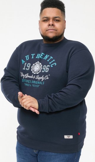 D555 KEYWORTH Authentic Printed Crew Neck Sweatshirt Navy - Суичъри & cуичъри с качулка - мъжки суичъри големи размери