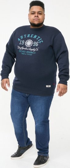 D555 KEYWORTH Authentic Printed Crew Neck Sweatshirt Navy - Суичъри & cуичъри с качулка - мъжки суичъри големи размери