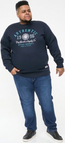 D555 KEYWORTH Authentic Printed Crew Neck Sweatshirt Navy - Суичъри & cуичъри с качулка - мъжки суичъри големи размери