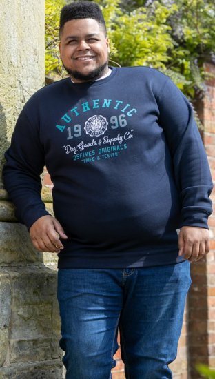 D555 KEYWORTH Authentic Printed Crew Neck Sweatshirt Navy - Суичъри & cуичъри с качулка - мъжки суичъри големи размери