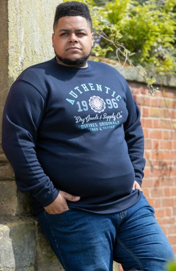 D555 KEYWORTH Authentic Printed Crew Neck Sweatshirt Navy - Суичъри & cуичъри с качулка - мъжки суичъри големи размери