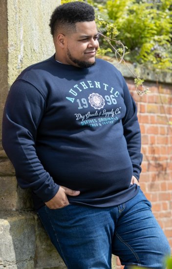 D555 KEYWORTH Authentic Printed Crew Neck Sweatshirt Navy - Суичъри & cуичъри с качулка - мъжки суичъри големи размери