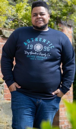 D555 KEYWORTH Authentic Printed Crew Neck Sweatshirt Navy - Суичъри & cуичъри с качулка - мъжки суичъри големи размери