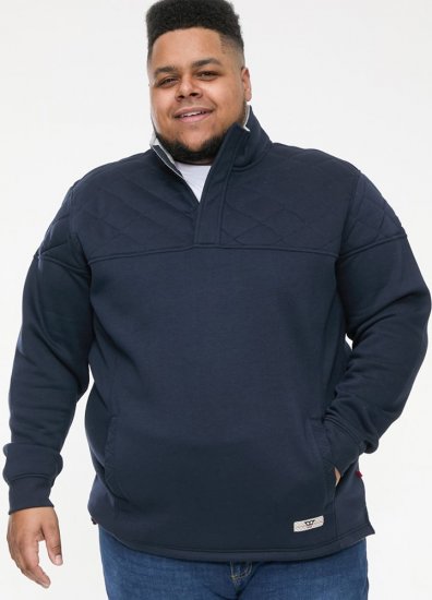 D555 SWANN Quarter Neck Sweatshirt With Quilted Top Panel Navy - Суичъри & cуичъри с качулка - мъжки суичъри големи размери