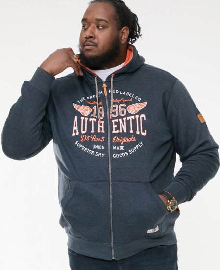 D555 HAMILTON Full Zip Hoody With Authentic 1996 Chest Print Denim - Суичъри & cуичъри с качулка - мъжки суичъри големи размери
