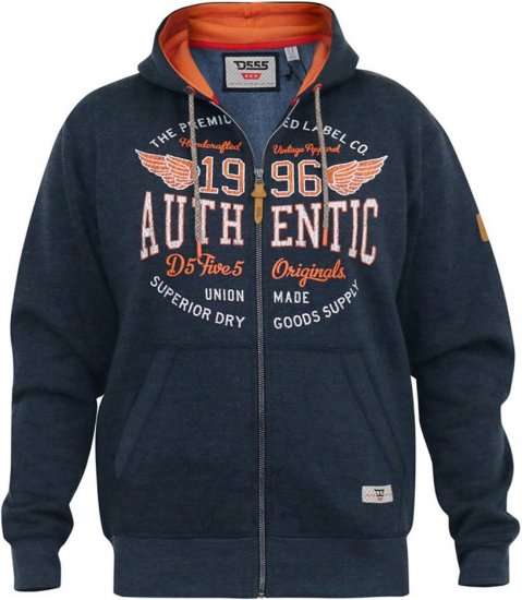 D555 HAMILTON Full Zip Hoody With Authentic 1996 Chest Print Denim - Суичъри & cуичъри с качулка - мъжки суичъри големи размери