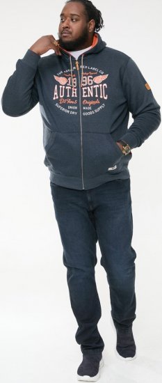 D555 HAMILTON Full Zip Hoody With Authentic 1996 Chest Print Denim - Суичъри & cуичъри с качулка - мъжки суичъри големи размери