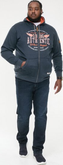 D555 HAMILTON Full Zip Hoody With Authentic 1996 Chest Print Denim - Суичъри & cуичъри с качулка - мъжки суичъри големи размери
