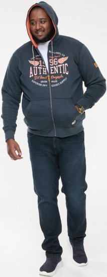 D555 HAMILTON Full Zip Hoody With Authentic 1996 Chest Print Denim - Суичъри & cуичъри с качулка - мъжки суичъри големи размери