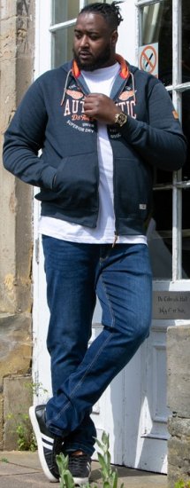 D555 HAMILTON Full Zip Hoody With Authentic 1996 Chest Print Denim - Суичъри & cуичъри с качулка - мъжки суичъри големи размери