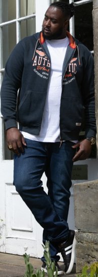 D555 HAMILTON Full Zip Hoody With Authentic 1996 Chest Print Denim - Суичъри & cуичъри с качулка - мъжки суичъри големи размери