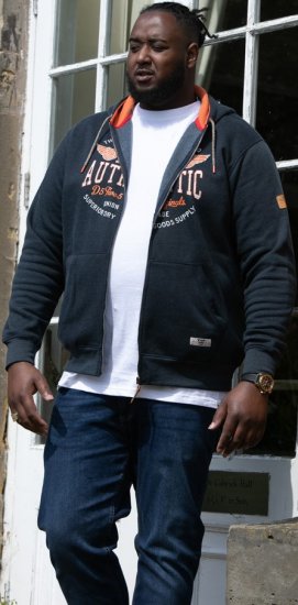 D555 HAMILTON Full Zip Hoody With Authentic 1996 Chest Print Denim - Суичъри & cуичъри с качулка - мъжки суичъри големи размери
