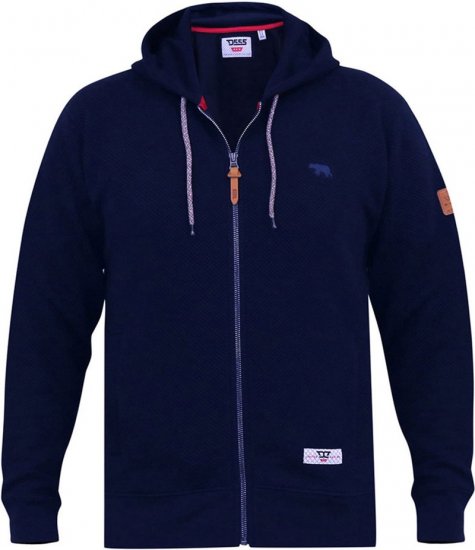 D555 IRVIN Full Zip Jacquard Hoody With Chest Embroidery Navy - Суичъри & cуичъри с качулка - мъжки суичъри големи размери