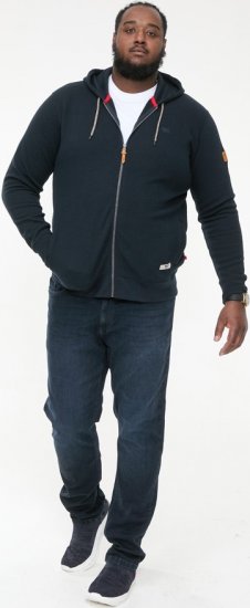 D555 IRVIN Full Zip Jacquard Hoody With Chest Embroidery Navy - Суичъри & cуичъри с качулка - мъжки суичъри големи размери