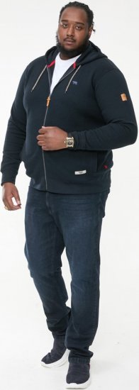 D555 IRVIN Full Zip Jacquard Hoody With Chest Embroidery Navy - Суичъри & cуичъри с качулка - мъжки суичъри големи размери