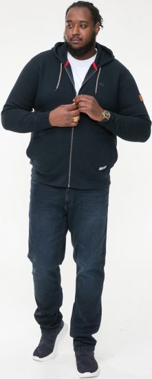 D555 IRVIN Full Zip Jacquard Hoody With Chest Embroidery Navy - Суичъри & cуичъри с качулка - мъжки суичъри големи размери