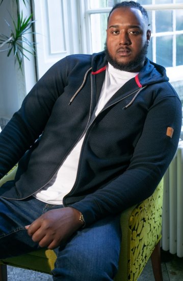 D555 IRVIN Full Zip Jacquard Hoody With Chest Embroidery Navy - Суичъри & cуичъри с качулка - мъжки суичъри големи размери