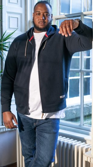 D555 IRVIN Full Zip Jacquard Hoody With Chest Embroidery Navy - Суичъри & cуичъри с качулка - мъжки суичъри големи размери