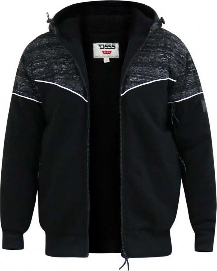 D555 HENNESSEY Zip Through Hoody With Sherpa Lining Black - Суичъри & cуичъри с качулка - мъжки суичъри големи размери
