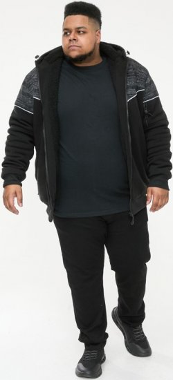 D555 HENNESSEY Zip Through Hoody With Sherpa Lining Black - Суичъри & cуичъри с качулка - мъжки суичъри големи размери