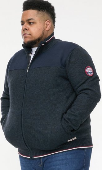 D555 ABERDARE Knitted Zip Through Sweater With Bonded Check Lining Navy Marl - Суичъри & cуичъри с качулка - мъжки суичъри големи размери