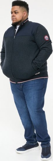 D555 ABERDARE Knitted Zip Through Sweater With Bonded Check Lining Navy Marl - Суичъри & cуичъри с качулка - мъжки суичъри големи размери