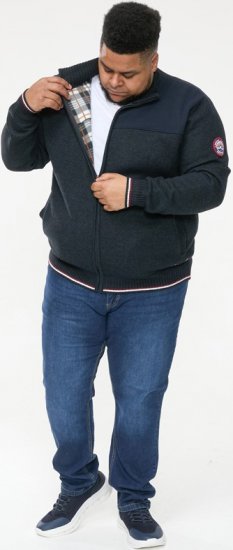D555 ABERDARE Knitted Zip Through Sweater With Bonded Check Lining Navy Marl - Суичъри & cуичъри с качулка - мъжки суичъри големи размери