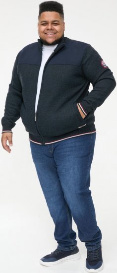 D555 ABERDARE Knitted Zip Through Sweater With Bonded Check Lining Navy Marl - Суичъри & cуичъри с качулка - мъжки суичъри големи размери