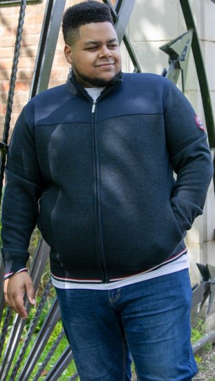 D555 ABERDARE Knitted Zip Through Sweater With Bonded Check Lining Navy Marl - Суичъри & cуичъри с качулка - мъжки суичъри големи размери