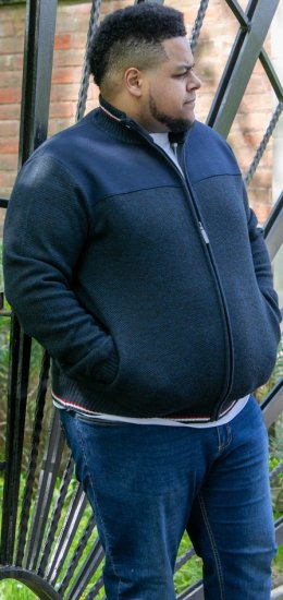 D555 ABERDARE Knitted Zip Through Sweater With Bonded Check Lining Navy Marl - Суичъри & cуичъри с качулка - мъжки суичъри големи размери
