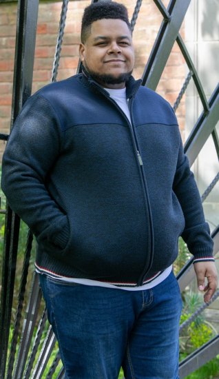 D555 ABERDARE Knitted Zip Through Sweater With Bonded Check Lining Navy Marl - Суичъри & cуичъри с качулка - мъжки суичъри големи размери