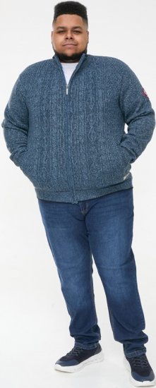 D555 ECCLES Cable Knitted Zip Through Sweater With Bonded Check Lining Denim Marl - Суичъри & cуичъри с качулка - мъжки суичъри големи размери