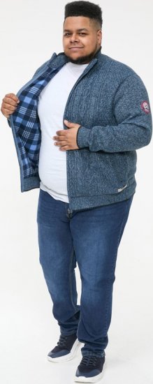 D555 ECCLES Cable Knitted Zip Through Sweater With Bonded Check Lining Denim Marl - Суичъри & cуичъри с качулка - мъжки суичъри големи размери