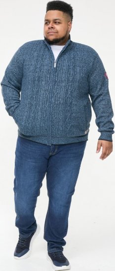 D555 ECCLES Cable Knitted Zip Through Sweater With Bonded Check Lining Denim Marl - Суичъри & cуичъри с качулка - мъжки суичъри големи размери