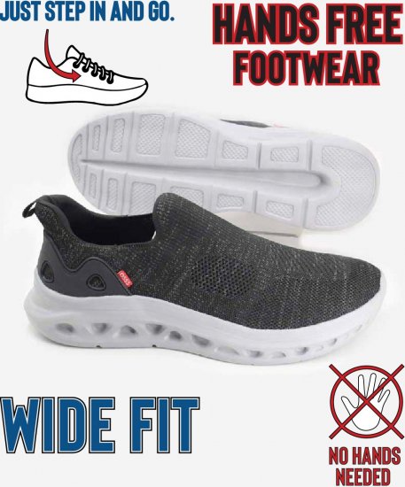 D555 Blyth 1 Kingsize Hands Free Shoes With Knitted Top Black - Мъжки oбувки 40-52 - 
