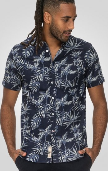 D555 Truro Hawaiian AOP Short Sleeve Button Down Collar Shirt Navy - Ризи - мъжки ризи големи размери
